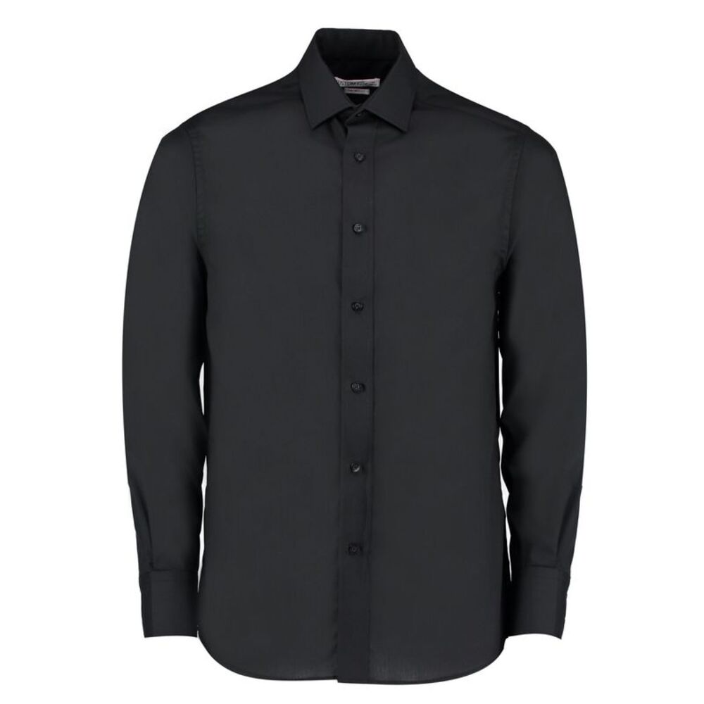 Kustom Kit Mens Business Tailored Long-Sleeved Shirt / Black